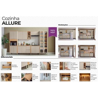 Cozinha Completa Linea Brasil 6 Peças Allure CP21 Jequitiba/Gris