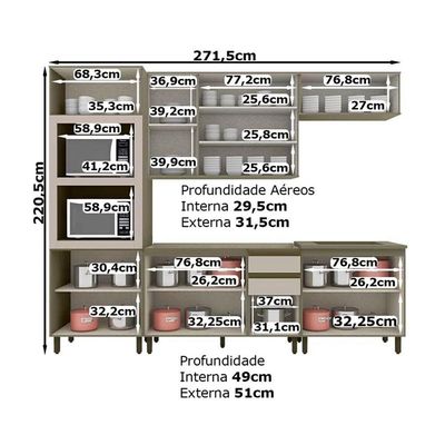 Cozinha Completa Henn 6 Peças Connect s/Pia CPT95 Duna/Cristal