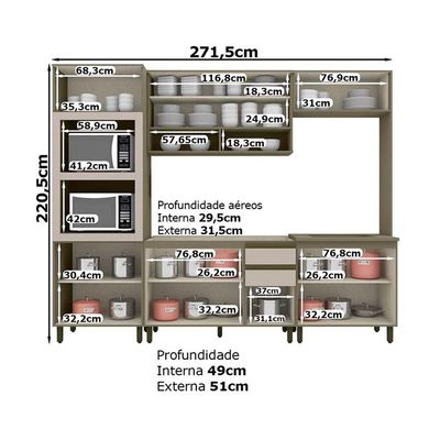 Cozinha Completa Henn 7 Peças Connect s/Pia CPT93 Duna/Cristal