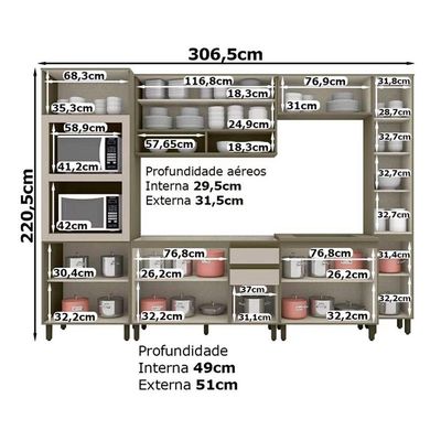Cozinha Completa Henn 7 Peças Connect s/Pia CPT90 Duna/Cristal