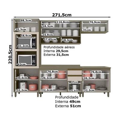 Cozinha Completa Henn 7 Peças Connect s/Pia CPT94 Duna/Cristal