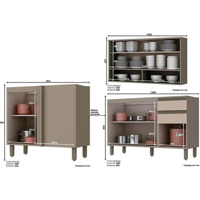 Cozinha Completa Henn 12 Peças Connect s/Pia C12P01 Duna/Cristal