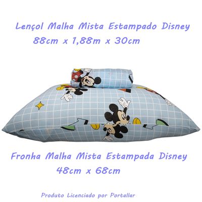 Jogo de Lençol KazzaVip Solteiro Malha Mista 70% Algodão e 30% Poliéster Estampado Disney Mickey Formas Kids 2 Peças Azul