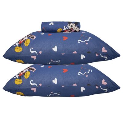 Jogo de Lençol KazzaVip Casal Malha Mista 70% Algodão e 30% Poliéster Estampado Disney Minnie Cupido Kids 3 Peças Azul