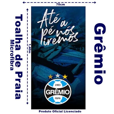 Toalha de Praia KazzaVip Microfibra 100% Poliéster Estampada Grêmio Ate A pé Nos Iremos 70cmx140m Azul