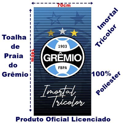 Toalha de Praia KazzaVip Microfibra 100% Poliéster Estampada Imortal Tricolor Gremio 70cm x 140m Azul