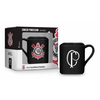 Caneca Porcelana Quadrada BrasFoot Corinthians 220 ML Licenciada Preto