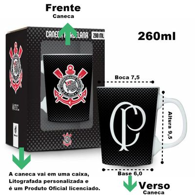 Caneca Porcelana Premium BrasFoot Corinthians 260 ML Licenciada Branco