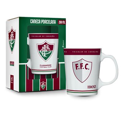 Caneca Porcelana Premium BrasFoot Fluminense 260ML Licenciada Branco