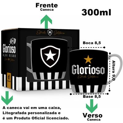 Caneca Porcelana Premium BrasFoot Botafogo 300 ML Urban Licenciada Branco