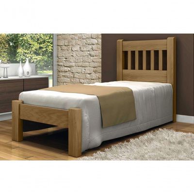 Cama De Solteiro Pérola De Madeira Maciça Angelim Pedra/tauari - Cor Imbuia