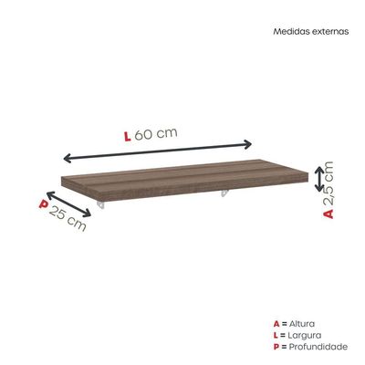 Prateleira De Parede 600x250mm Walnut