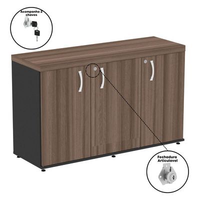Armário Credenza 3 Portas Pivotantes Pe40 Preto-walnut