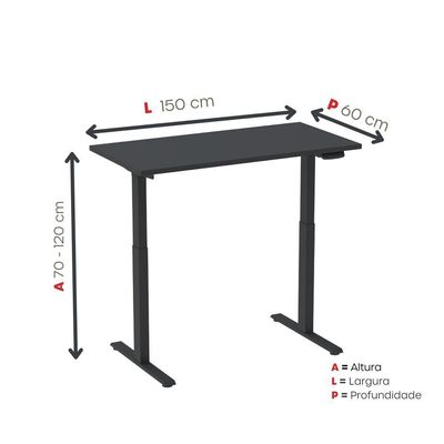 Mesa Elétrica Com Regulagem De Altura 150cm(l) Preto
