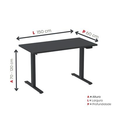 Mesa Elétrica Com Regulagem De Altura 150cm(l) Preto