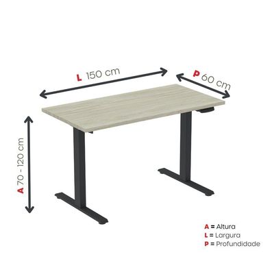 Mesa Elétrica Com Regulagem De Altura 150cm(l) Preto-castanheira Natural