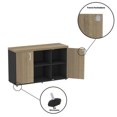 Armário Credenza 2 Portas Pivotantes Pe40 Preto-noce Naturalle