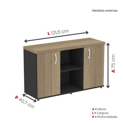 Armário Credenza 2 Portas Pivotantes Pe40 Preto-noce Naturalle