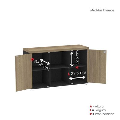 Armário Credenza 2 Portas Pivotantes Pe40 Preto-noce Naturalle