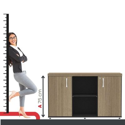 Armário Credenza 2 Portas Pivotantes Pe40 Preto-noce Naturalle
