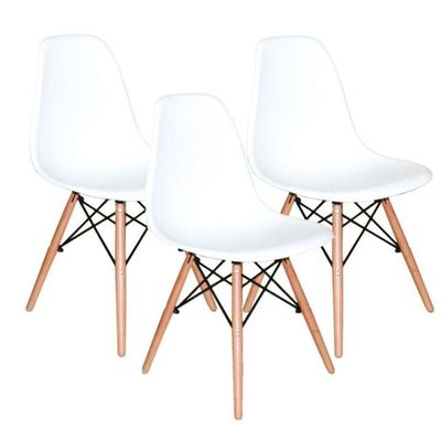 Kit C| 3 Cadeira Charles Eames Wood Dsw Branca - Base Madeira