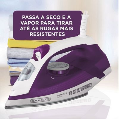 Ferro de Passar a Vapor Base Antiaderente com Spray Black&amp;Decker FX2500 Ceramic Gliss Roxo 1200W lilás,branco / 220