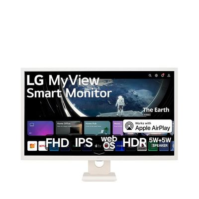 Monitor LG 32 MyView Smart 32SR50F-W com Tela IPS, Full HD, WebOs, Screen Share, HDR10, ThinQ, Air Play 2, Bluetooth, USB e HDMI - Branco