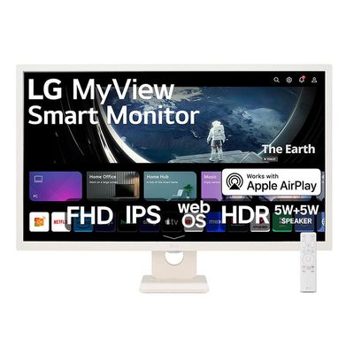 Monitor LG 32 MyView Smart 32SR50F-W com Tela IPS, Full HD, WebOs, Screen Share, HDR10, ThinQ, Air Play 2, Bluetooth, USB e HDMI - Branco