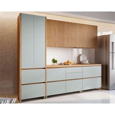 Kit Cozinha Completa 5Peças Rainha (2Aéreos+2Balcões+1Paneleiro) C5P33 Nature/Verde-Nesher