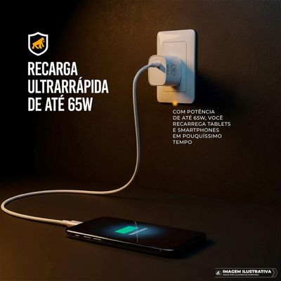 Carregador Turbo Tipo C 65W - Ultra Slim - Branco - Gshield