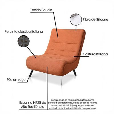 Conjunto Poltrona + Puff Com Pés De Ferro Em Tecido Bouclé Vancouver – Lucadi Terracota
