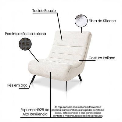Conjunto Poltrona + Puff Com Pés De Ferro Em Tecido Bouclé Vancouver – Lucadi Off White