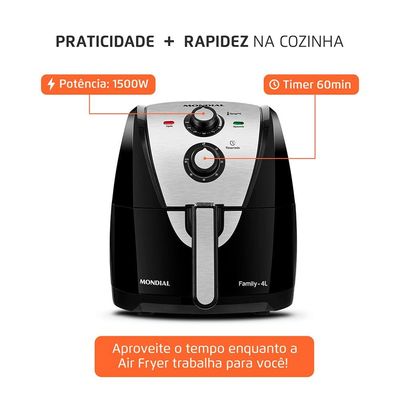 Fritadeira Elétrica Sem Óleo Air Fryer Mondial AFN40BI Family Inox 4L Preta/Inox Preto,Inox / 110