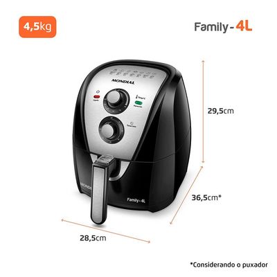 Fritadeira Elétrica Sem Óleo Air Fryer Mondial AFN40BI Family Inox 4L Preta/Inox Preto,Inox / 110