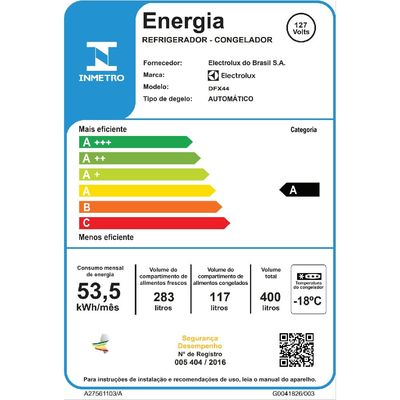 Geladeira Electrolux Frost Free 400L Efficient Turbo Freezer Duplex Inox Look (DFX44) 127V