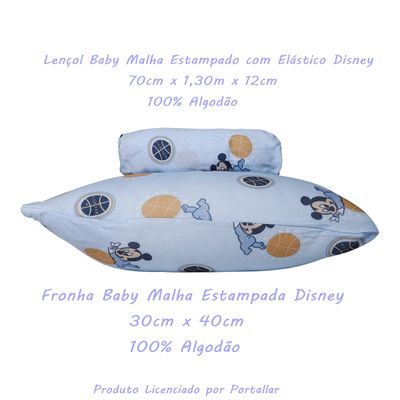 Jogo de Lençol KazzaVip Baby Malha 100% Algodão Berço Americano Estampado Com Elastico 2 Peças Mickey Travesso Azu