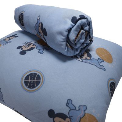 Jogo de Lençol KazzaVip Baby Malha 100% Algodão Berço Americano Estampado Com Elastico 2 Peças Mickey Travesso Azu
