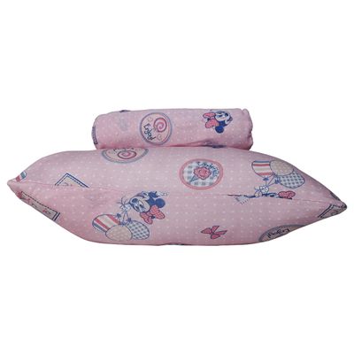 Jogo de Lençol KazzaVip Baby Malha 100% Algodão Berço Americano Estampado Com Elástico 2 Peças Minnie Doce Rosa
