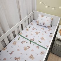 Jogo de Lençol KazzaVip Baby Malha 100% Algodão Berço Americano Estampado Ursinho Pooh Com Elástico 2 Peças Branco