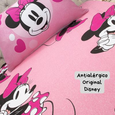 Jogo de Lençol KazzaVip Solteiro Malha Mista 70% Algodão e 30% Poliéster Joy Disney Big minnie 02 Peças Rosa