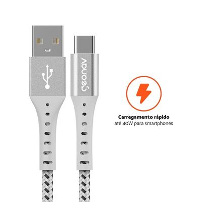 Cabo USB-C ESC05WT em Nylon Trançado Geonav – 1,2 metro