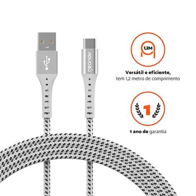 Cabo USB-C ESC05WT em Nylon Trançado Geonav – 1,2 metro
