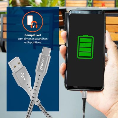 Cabo USB-C ESC05WT em Nylon Trançado Geonav – 1,2 metro