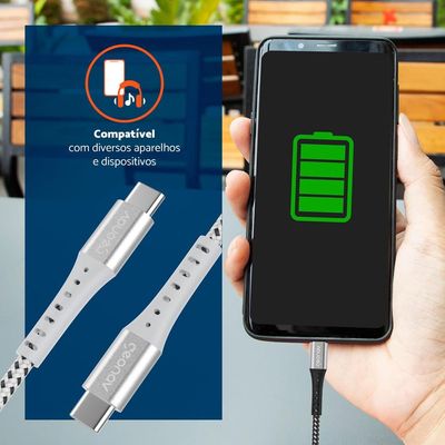 Cabo USB-C ESC06WT em Nylon Trançado Geonav – 1,2 metro