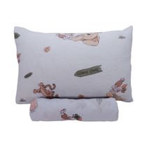 Jogo de Lençol KazzaVip Baby Malha 100% Algodão Berço Americano Estampado Ursinho Pooh Com Elástico 2 Peças Branco