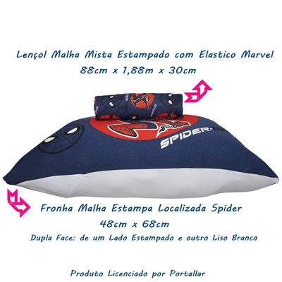 Jogo de Lençol KazzaVip Solteiro Malha Mista 70% Algodão e 30% Poliéster Joy Marvel Spider Trend 02 Peças Azul