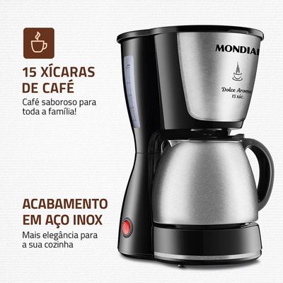 Cafeteira Elétrica Mondial Dolce Arome Thermo Inox C-34 15 Xícaras – Preta/Inox Preto,Inox / 220
