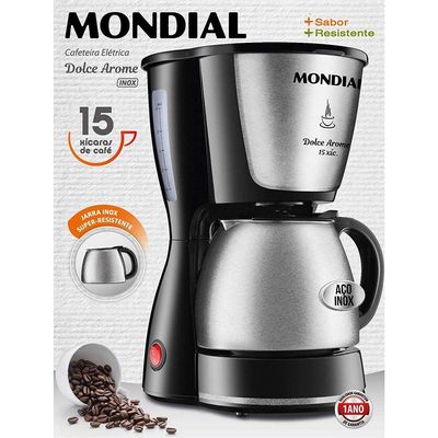 Cafeteira Elétrica Mondial Dolce Arome Thermo Inox C-34 15 Xícaras – Preta/Inox Preto,Inox / 220