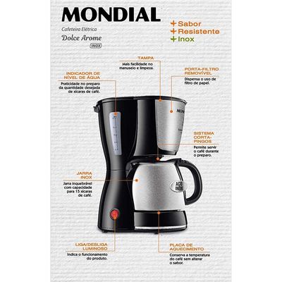 Cafeteira Elétrica Mondial Dolce Arome Thermo Inox C-34 15 Xícaras – Preta/Inox Preto,Inox / 220