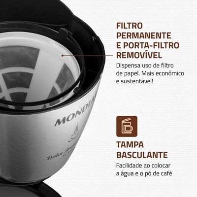 Cafeteira Elétrica Mondial Dolce Arome Thermo Inox C-34 15 Xícaras – Preta/Inox Preto,Inox / 220